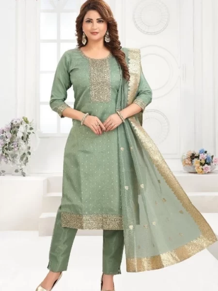 Pastel Embroidered Straight-Cut Suit