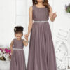 Elegant Mother-Daughter Matching Sleeveless Gown