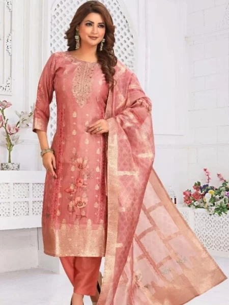 Embroidered Salwar Suit with Woven Dupatta